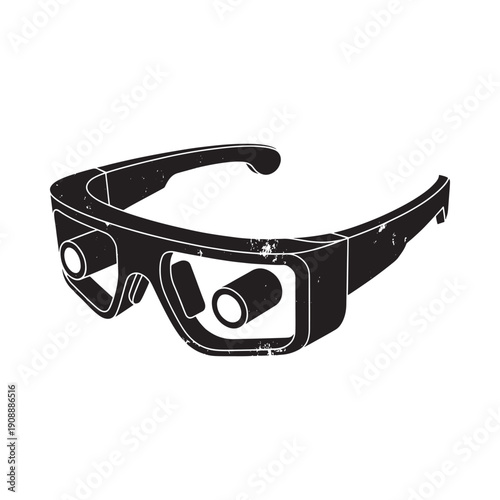 A stark black and white silhouette of virtual reality goggles showcasing a futuristic eyewear design high quality