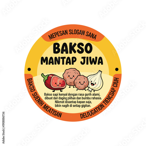 Premium Indonesian Bakso Meatballs Logo Sticker Cartoon Food Illustration