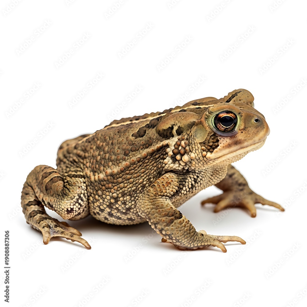Naklejka premium A brown toad sitting on a white surface isolated on white background