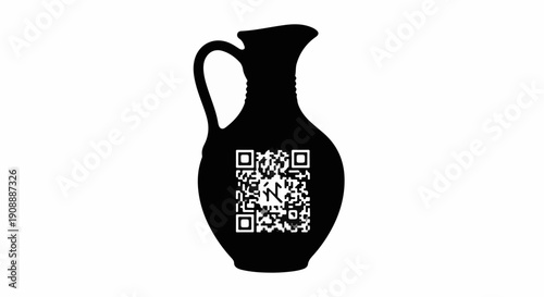 Ancient jug with modern QR code, blending history and technology