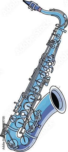 Blue saxophone, wind musical instrument for jazz, orchestra, rock and roll music, music festival equipment