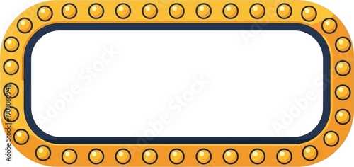 Ornate golden frame with illuminated bulbs surrounding empty space for text or images, decorative sign border