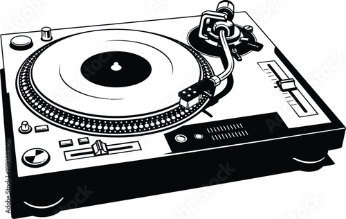 Vinyl record player turntable illustration for dj equipment music industry and classic audio sound technology equipment