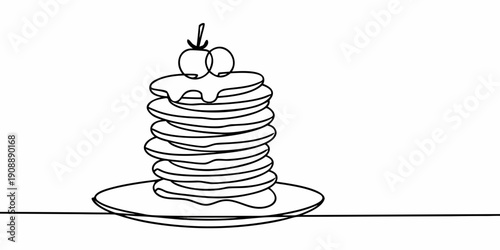 Minimalist line drawing of a stack of pancakes with a cherry on top