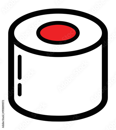 A simple graphic illustration of sushi on a clean white background viewed from the side with a red center, showcasing culinary artistry and graphic design elements in a minimalist style.