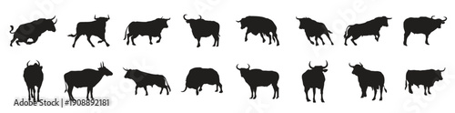 bull silhouette vector illustration set