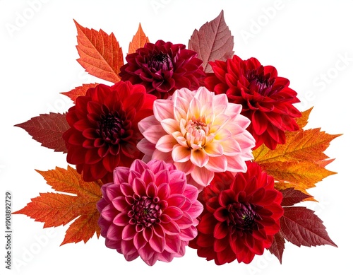 Vibrant dahlia bouquet with autumn leaves (1)
