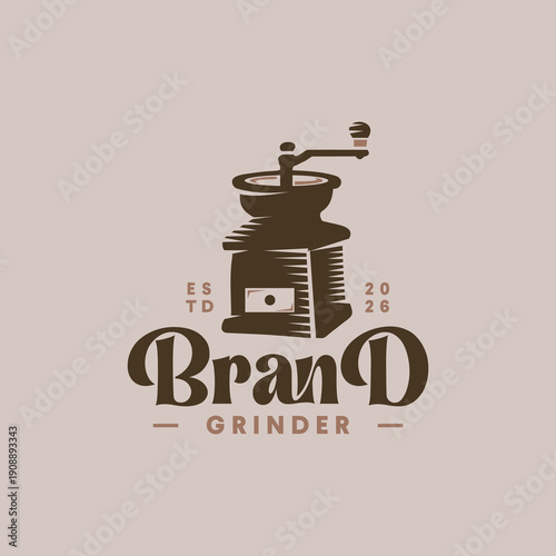 Classic Grinder Logo Design Coffee Production Template Vector