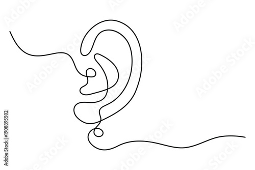 Ear icon continuous one line drawing minimalist outline vector