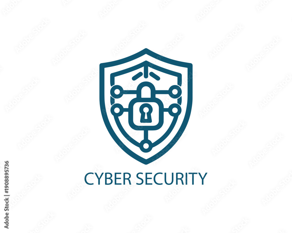 Obraz premium Cyber security flat logo vector data protection lock symbol