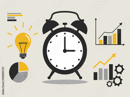Business time management concept with clock and graphs  productivity and efficiency