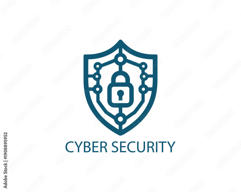 Obraz premium Cyber security flat logo vector data protection lock symbol