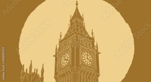 Big Ben London Towering under Yellow Moon