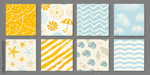 A collection of colorful patterned backgrounds with summer and beach themes