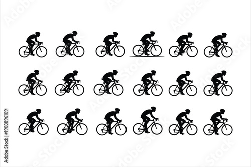set of silhouettes of cyclist