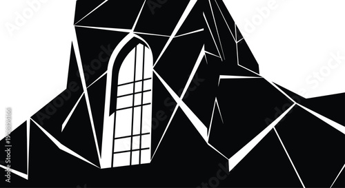 Gothic Castle Window Facade in Black and White