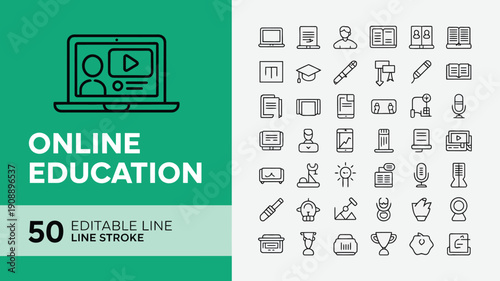 Online Education Vector Line Icons Set for Digital Learning and E-learning