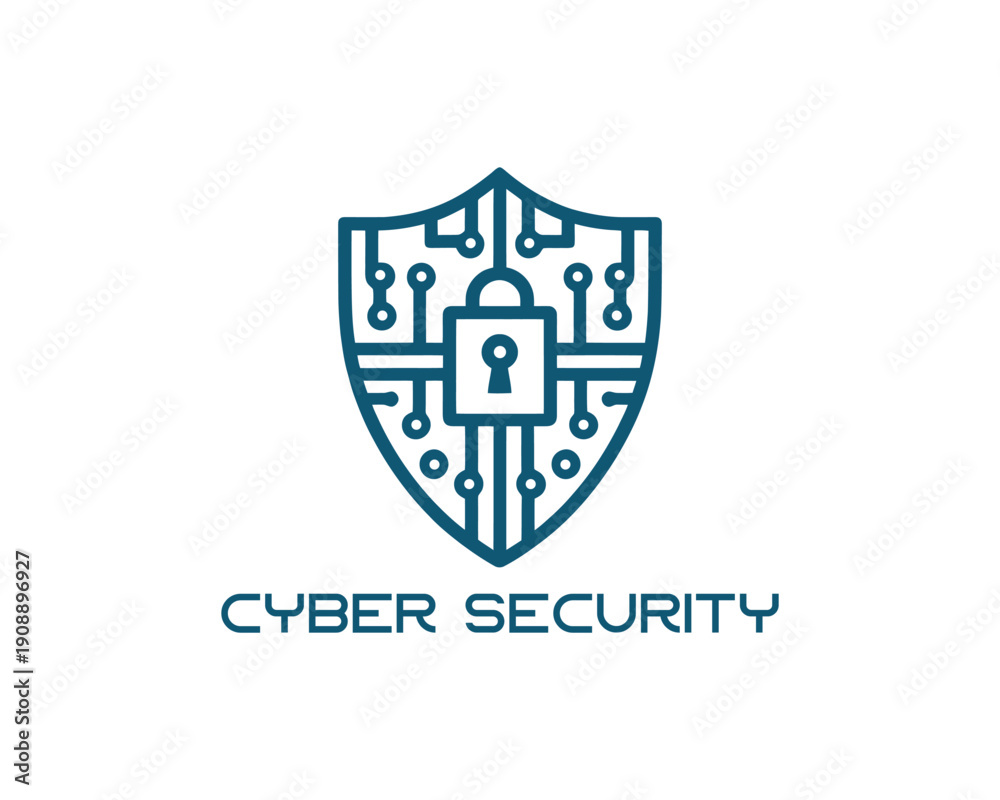 Naklejka premium Cyber security flat logo vector data protection lock symbol
