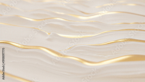 Elegant abstract background of white waves with golden liquid accents.