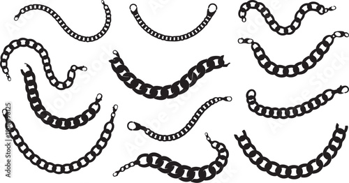 Collection of various chain links and metal chain illustrations