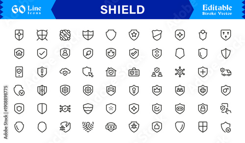 Shield Security Line Icon Set – Professional, Modern, Minimal Badge Symbols for Apps and Interfaces