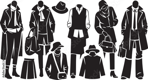 Fashionable clothing and accessories for men and women illustration