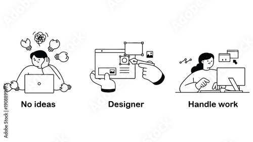 Laptop vector illustration of a creative person handling work with ideas