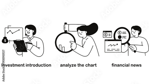 Business people analyze financial charts and news for investment introduction