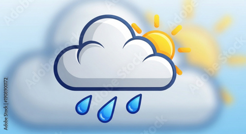 Sun shining through clouds with rain, blue sky, sunny weather and stormy weather, rain cloud, sun behind cloud