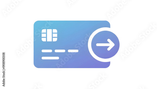 Blue and purple gradient credit card icon with a right-pointing arrow indicating a transaction.