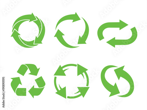 Eco-friendly recycling arrow vector icon set. Recycling and reuse packaging arrow signs. Vector Illustration