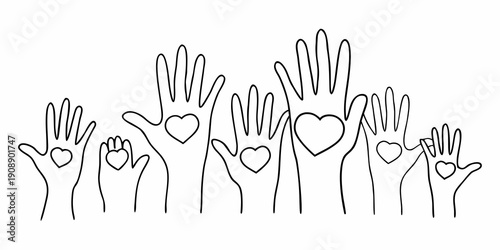 A collection of hands drawn in a simple linear style creating shapes