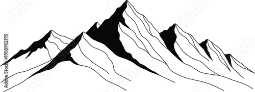 Black Mountain Range Silhouette on White Background