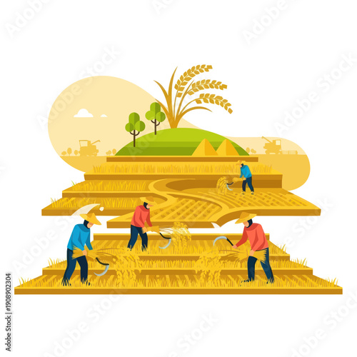 Farmers Working in the Wheat Field.