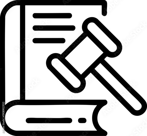 Law Book and Gavel Line Icon – Legal Justice Symbol