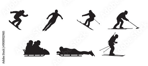 snow skiing pose silhouette collections