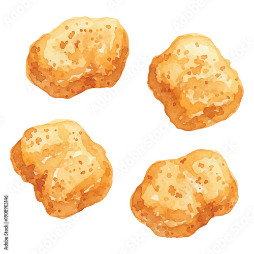 watercolor cartoon fried chicken nuggets
