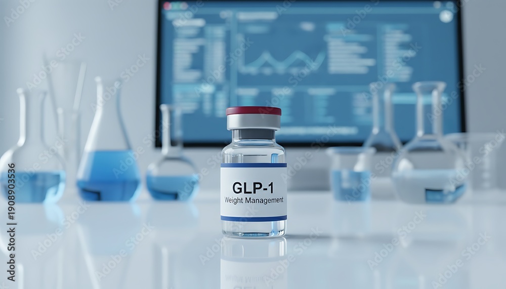 © Jim - Clear glass vial showcases GLP-1 label, symbolizing modern weight, Glass Vial of In Injection Solution on white Background. Medication vaccine, Single Glass Vaccine Vile, Medical Science & Healthcare © Jim - Clear glass vial showcases GLP-1 label, symbolizing modern weight, Glass Vial of In Injection Solution on white Background. Medication vaccine, Single Glass Vaccine Vile, Medical Science & Healthcare