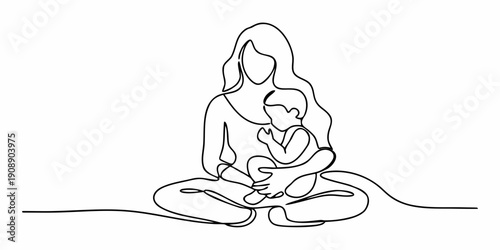 A mother and baby depicted in a continuous line drawing style