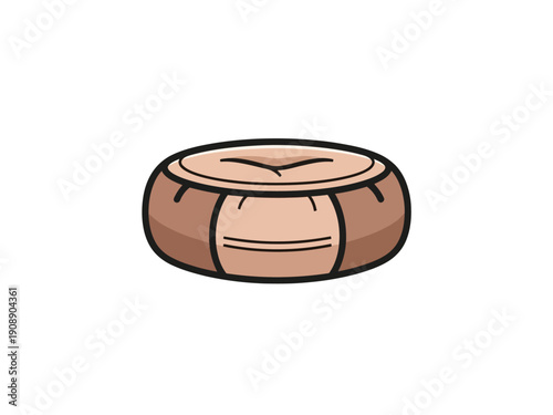 Cartoon illustration of a round brown bean bag chair.