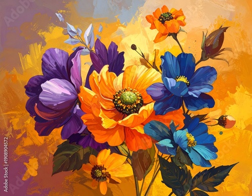 Vibrant abstract floral painting with bold strokes