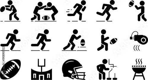 Sports Activity Icon Set – Running, Football, Rugby and Fitness Silhouette Collection