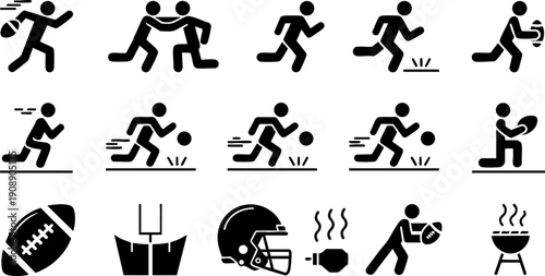 Sports Activity Icon Set – Running, Football, Rugby and Fitness Silhouette Collection