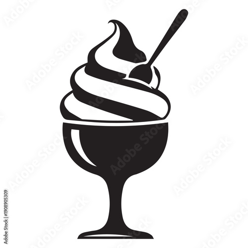 Creamy Swirl Ice Cream Sundae with Spoon Icon in a Glass
