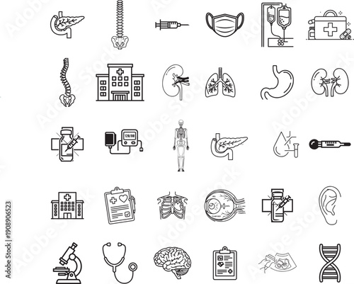  Icons set including human organs and healthcare symbols