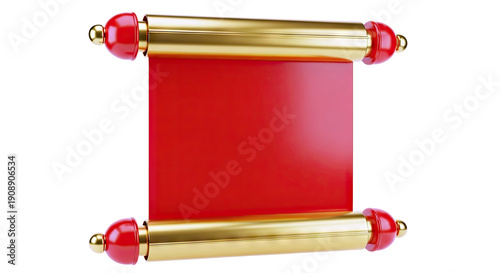 Elegant Red Scroll with Gold and Red Finials