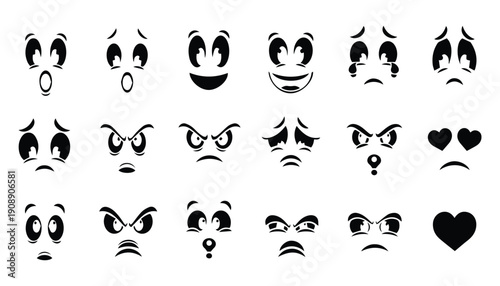 Comic Cartoon Face Expressions Set with Emotional Eyes and Mouths for Avatars & Emojis