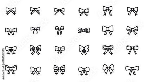 Delicate Hand-Drawn Bows and Ribbons Outline Set for Festive Decorations & Gifts