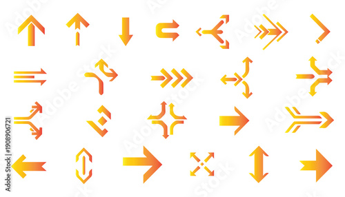Extensive Gradient Orange and Yellow Arrow Icon Set for Diverse UI & Process Flows