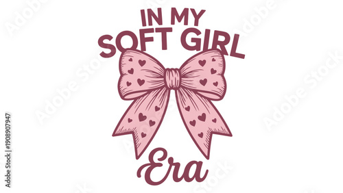 Charming pink bow with hearts, celebrating a 'soft girl' aesthetic and embracing a gentle, feminine style.